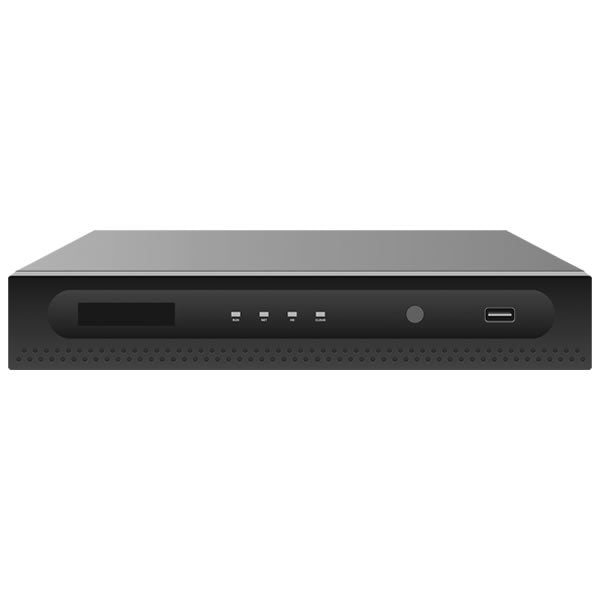 Galaxy Pro 8-channel NVR with SATA Ultra 265 storage, showing front panel with ports and indicators.