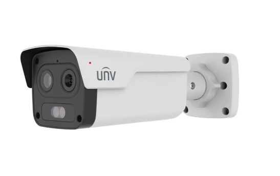 Uniview TIC2A32SA-F10-4F8AC-I1 4MP thermal and optical dual-spectrum bullet network camera showing lens and camera body