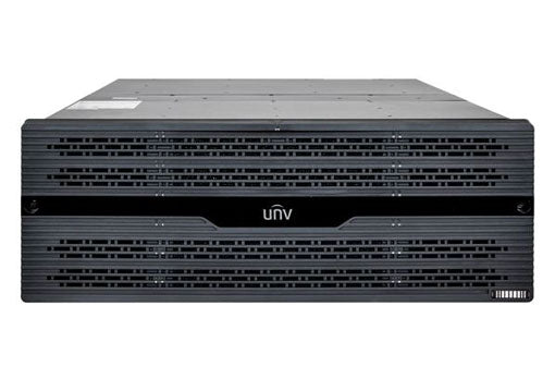 Uniview VX1848-V2 unified network storage device with multiple ports and sleek black design.