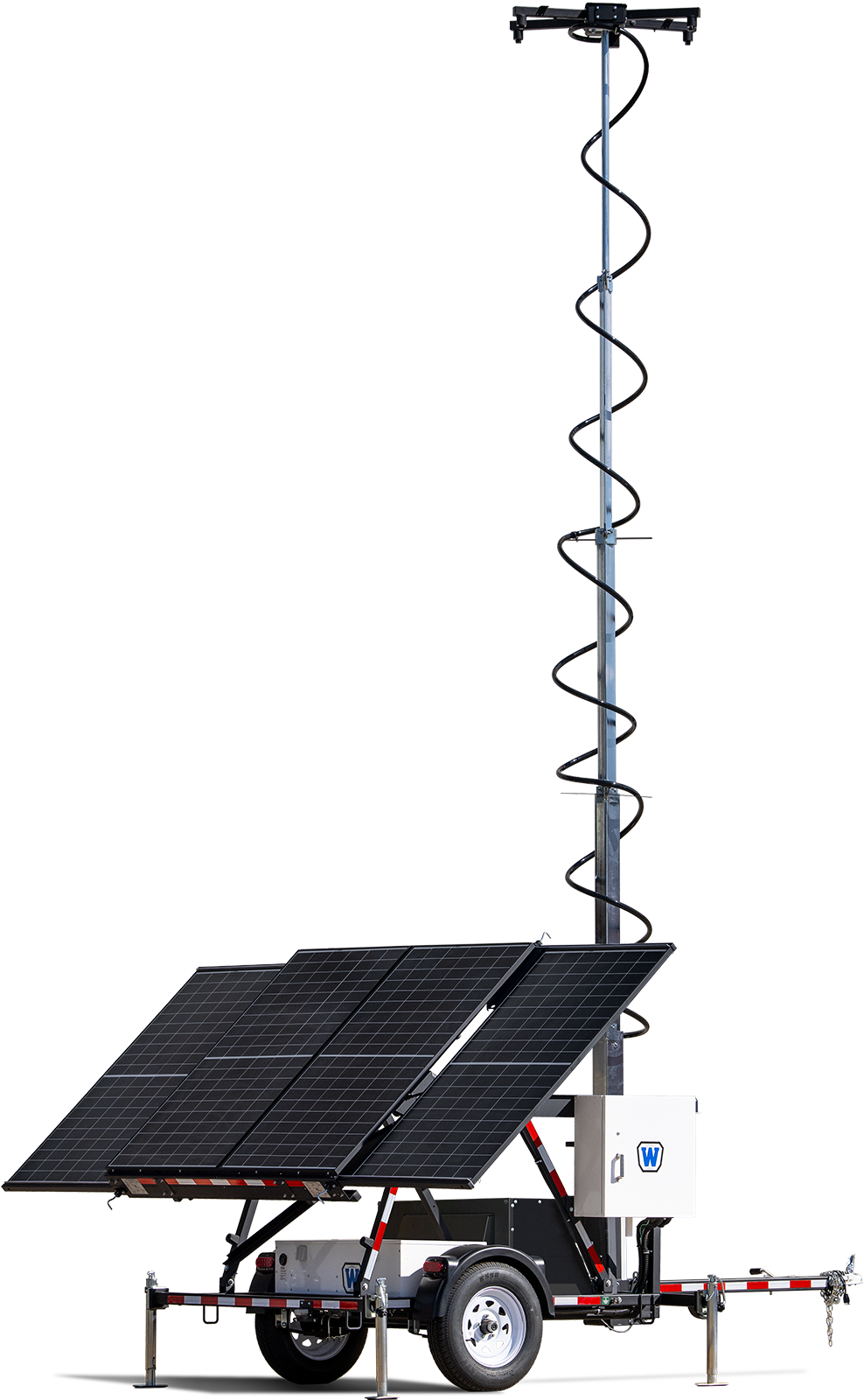 Galaxy Security GX-WCTS-MM4L-1600H medium integrator trailer with hybrid diesel and solar 1600W power system, mounted on trailer.