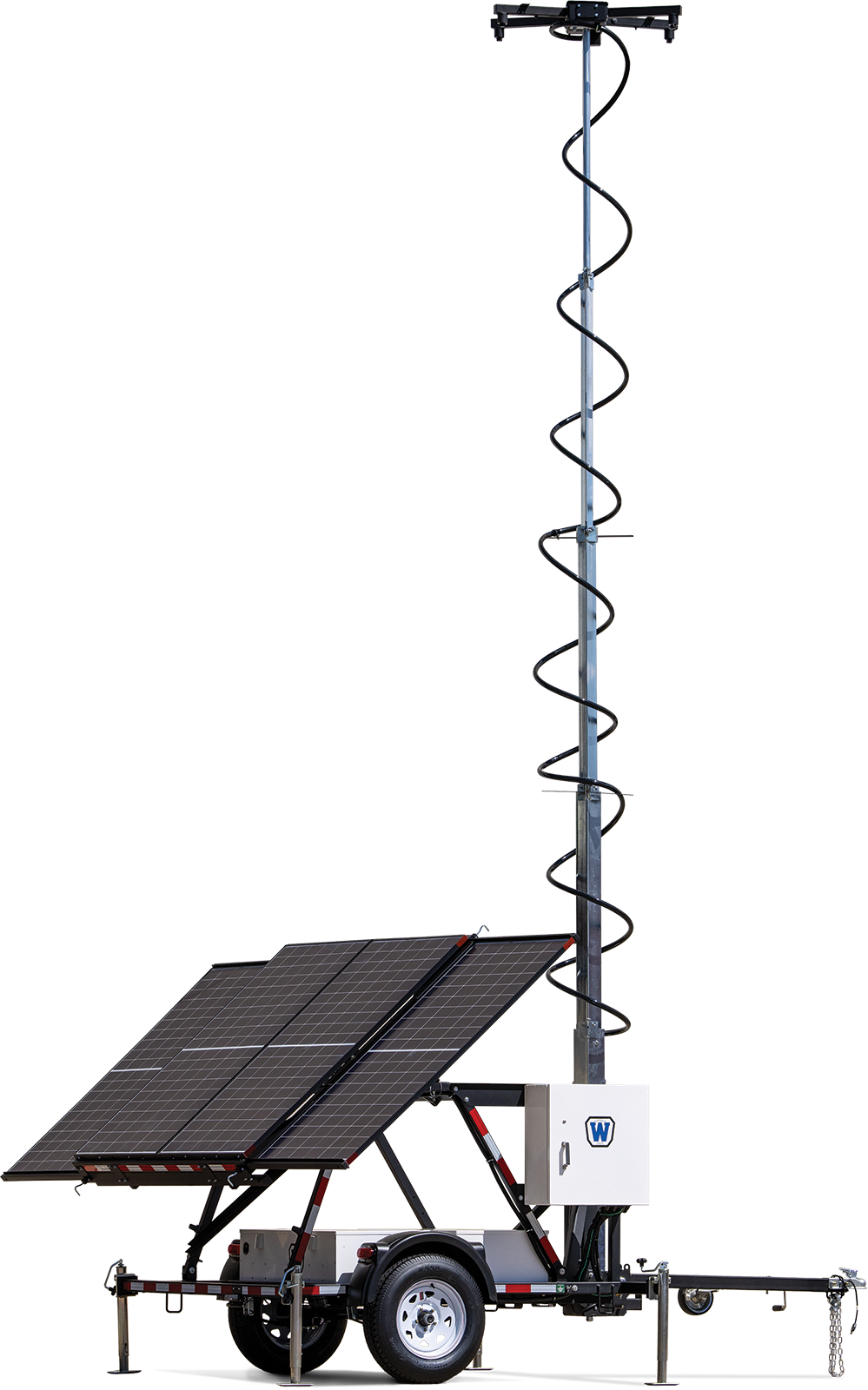Galaxy Security GX-WCTS-MM3L-1600 Medium Integrator solar trailer with 1600W solar panels and control system in outdoor setting.