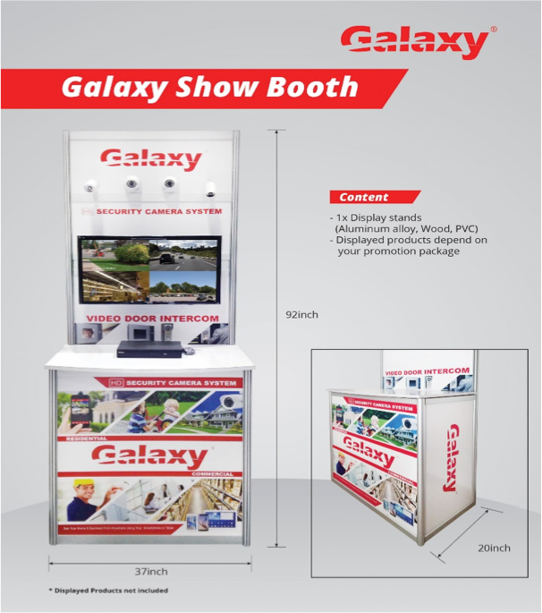 Image of the GALAXY SHOWCASE booth by My Store, featuring a sleek display setup for showcasing products effectively.