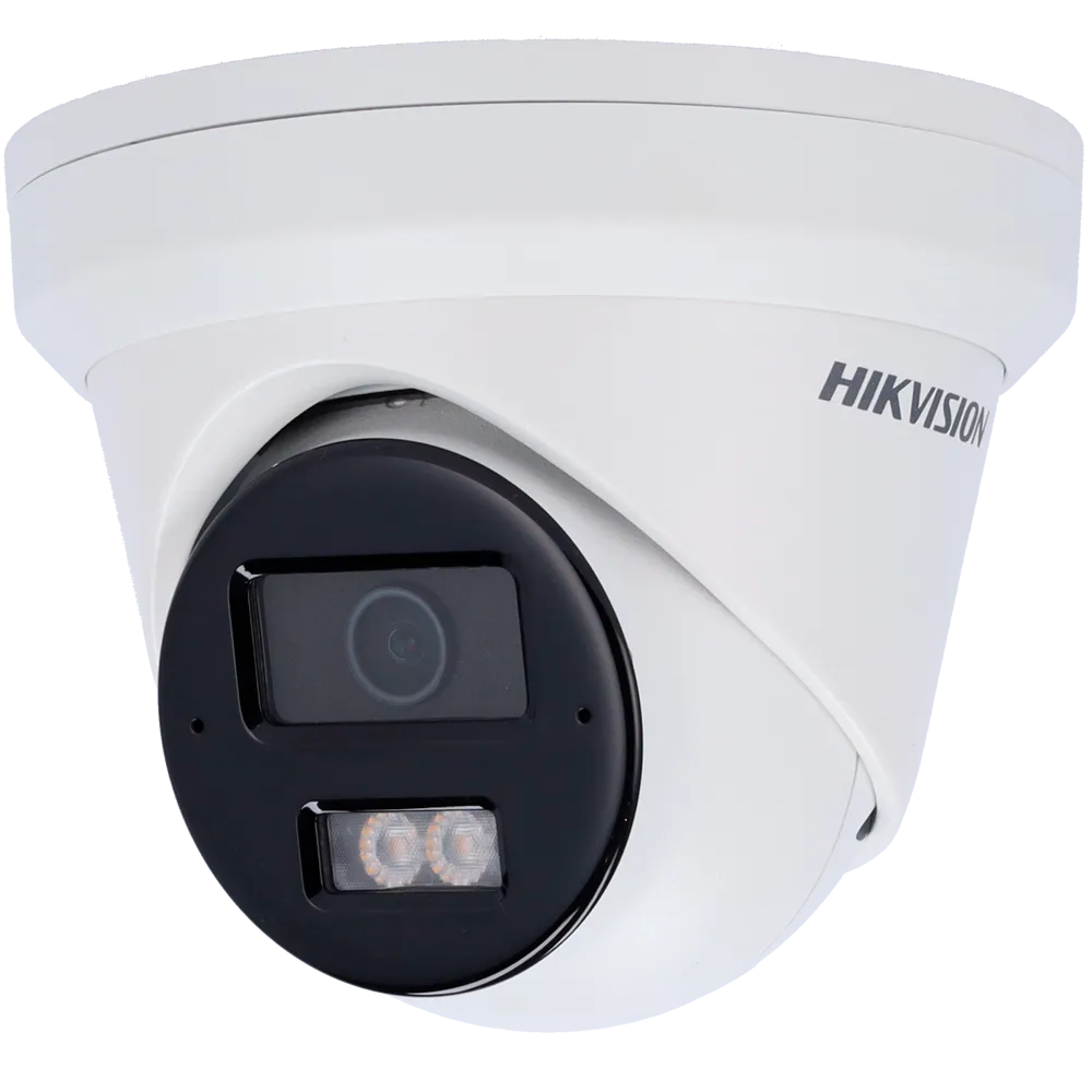 Hikvision IP Camera DS-2CD2383G3-LI2UY from Galaxy Security, showing a close-up of the outdoor surveillance camera with 2.8mm lens