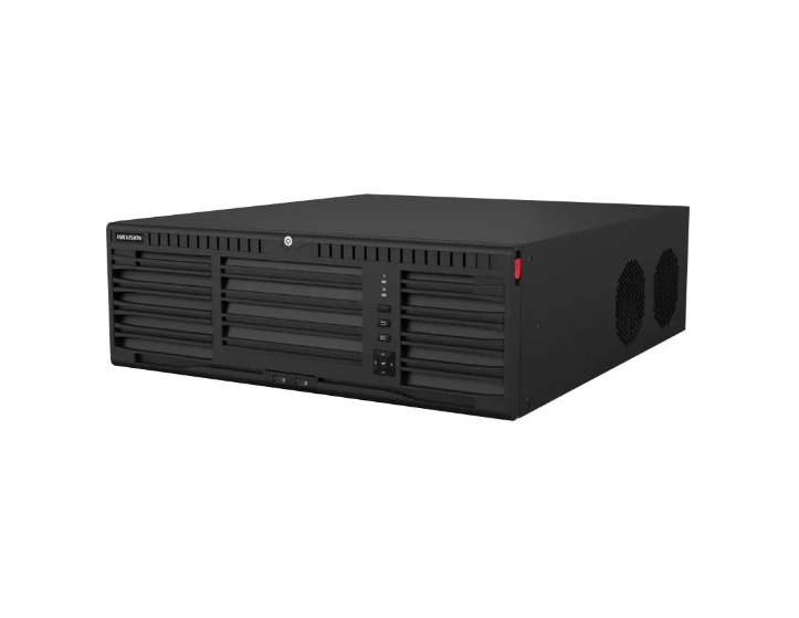Hikvision Power Supply DS-96128NI-M16/R for security systems, showing multiple connection ports on a compact unit.