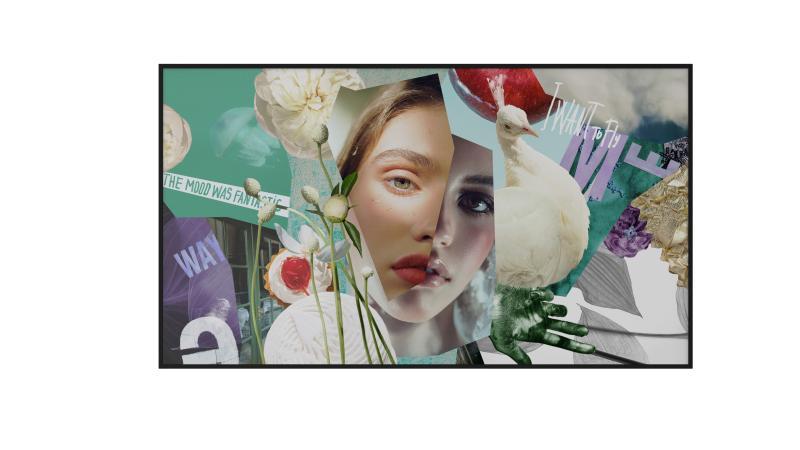 Hikvision digital signage display DS-D6055UN-DL by Galaxy Security shown from the front, featuring a sleek large screen with slim bezels.