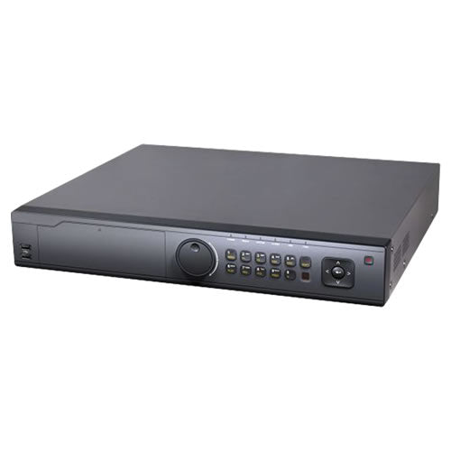 16-channel Galaxy Platinum Series 5MP Pentaplex DVR with RAID storage, featuring multiple ports and a sleek black design.