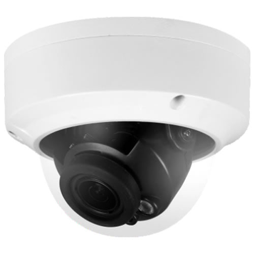 8MP WDR IR Dome Network Camera with motorized lens from My Store, showing the sleek black dome design and lens adjustment features.