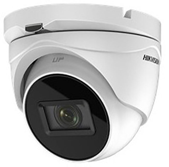 Hikvision 2MP Turbo HD analog security camera with 2.7-13.5mm lens, capturing clear surveillance footage.