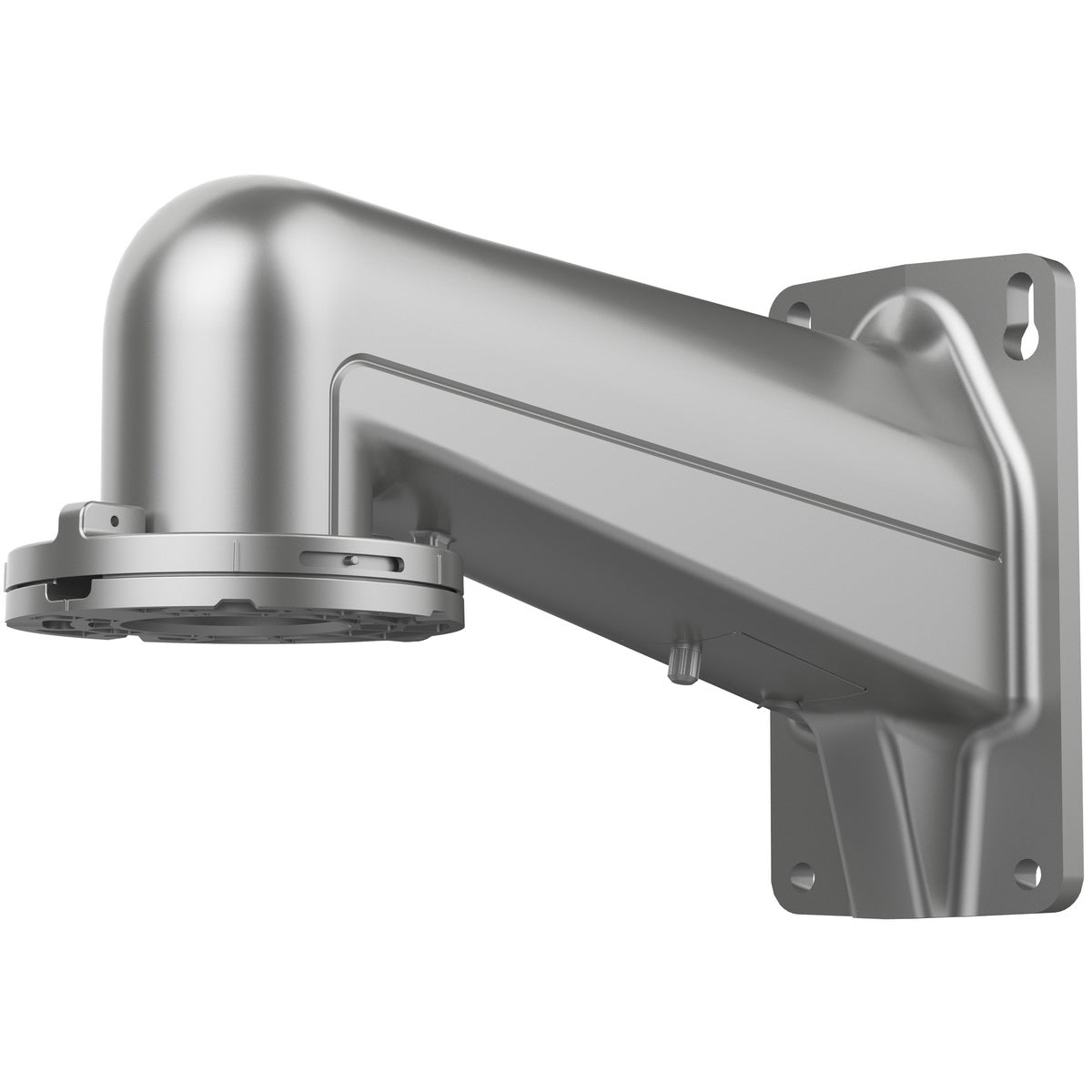 Hikvision DS-4603ZJ-PAAC mounting bracket for PTZ cameras, shown installed with a Galaxy Security security camera.