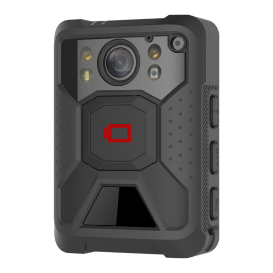 Hikvision DS-MCW40B body-worn camera by Galaxy Security with 32GB storage, compact digital device with lens and recording features.