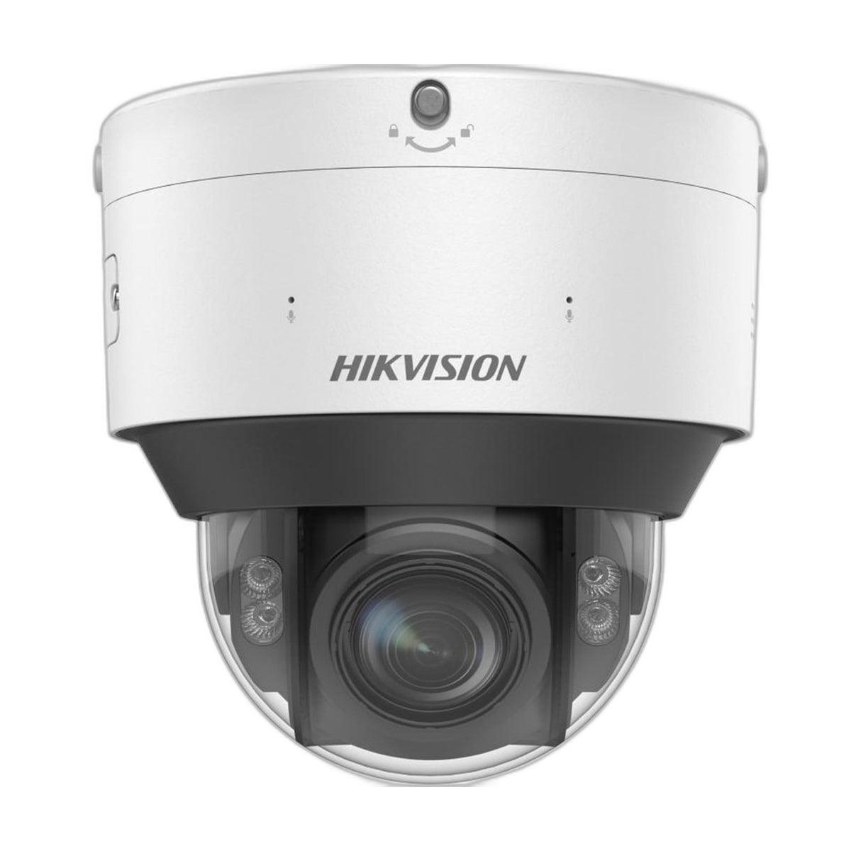 Hikvision Dome IP Camera DS-2CD7587G2-XZHS with 2.8-12mm lens, mounted on ceiling, security camera for surveillance.