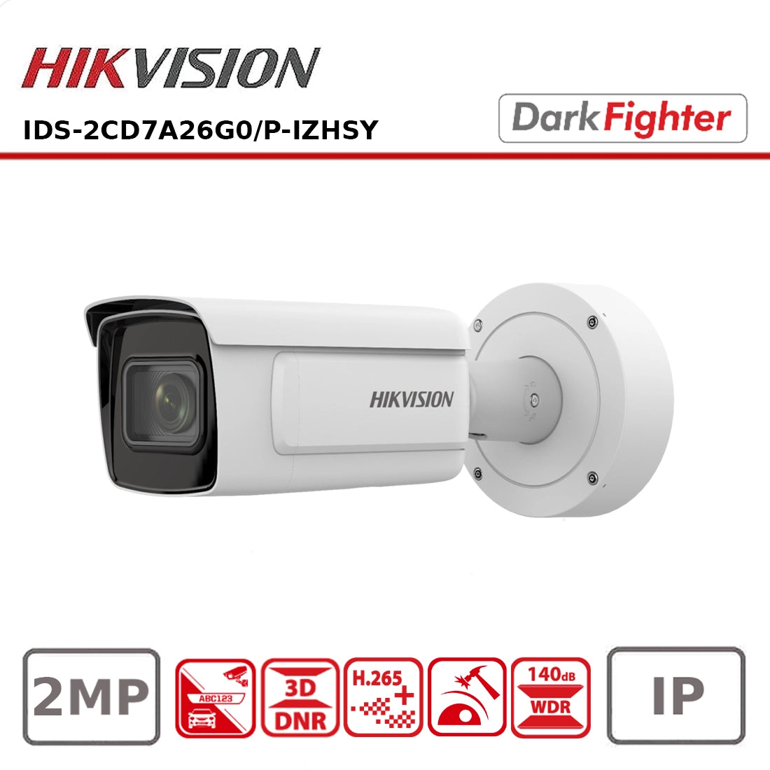 Hikvision 2MP Bullet IP Security Camera with 8-32mm lens, black weatherproof housing, and infrared night vision.
