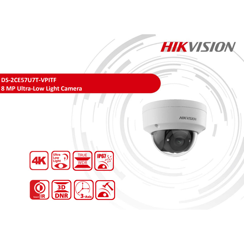 Hikvision 8MP Turbo HD analog security camera with 2.8mm lens, featuring black weatherproof housing and wide-angle view.