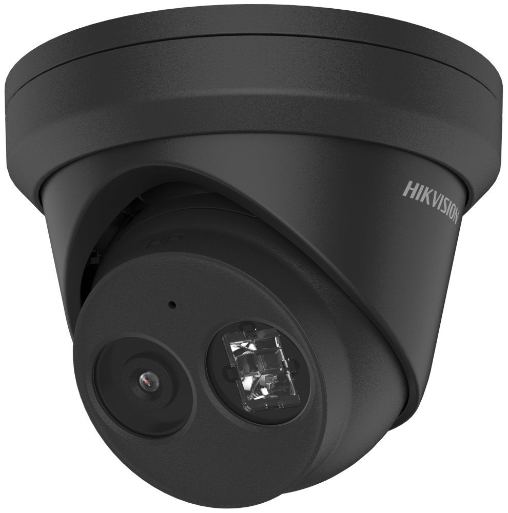 Hikvision 4MP turret IP camera DS-2CD2343G2-IU with 2.8mm lens in black, suitable for security surveillance.