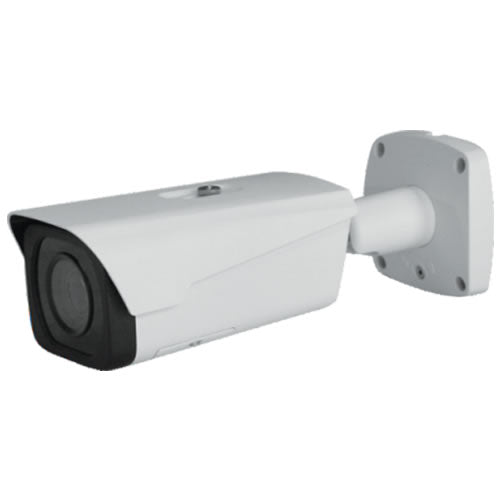 8MP WDR IR Bullet Network Camera with motorized lens, showing the camera with its sleek black exterior and adjustable lens.