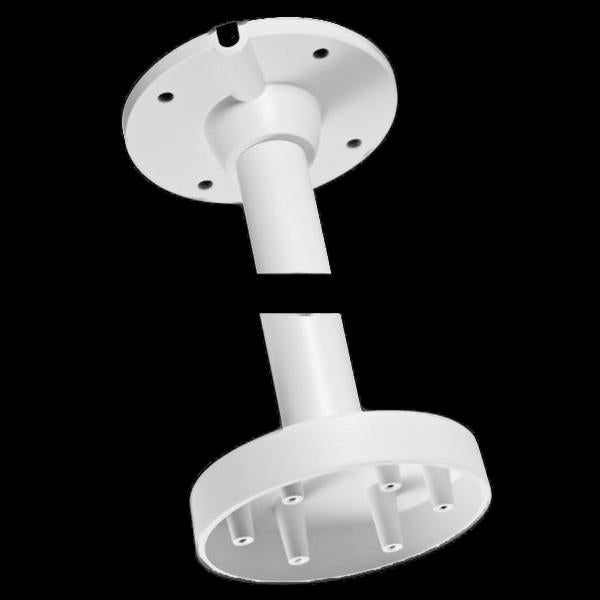 White aluminum indoor pendant mount light fixture with sleek design and mounting hardware for ceiling installation.