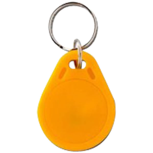 Orange Mi-fare Fob in red color, featuring a compact design and keyring attachment for easy access and organization.