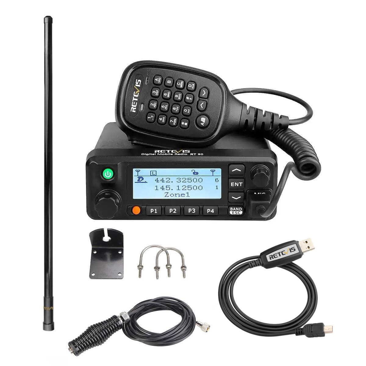 Galaxy Security RT90 radio with no GPS, shown in the image, featuring a compact handheld design and keypad for communication.