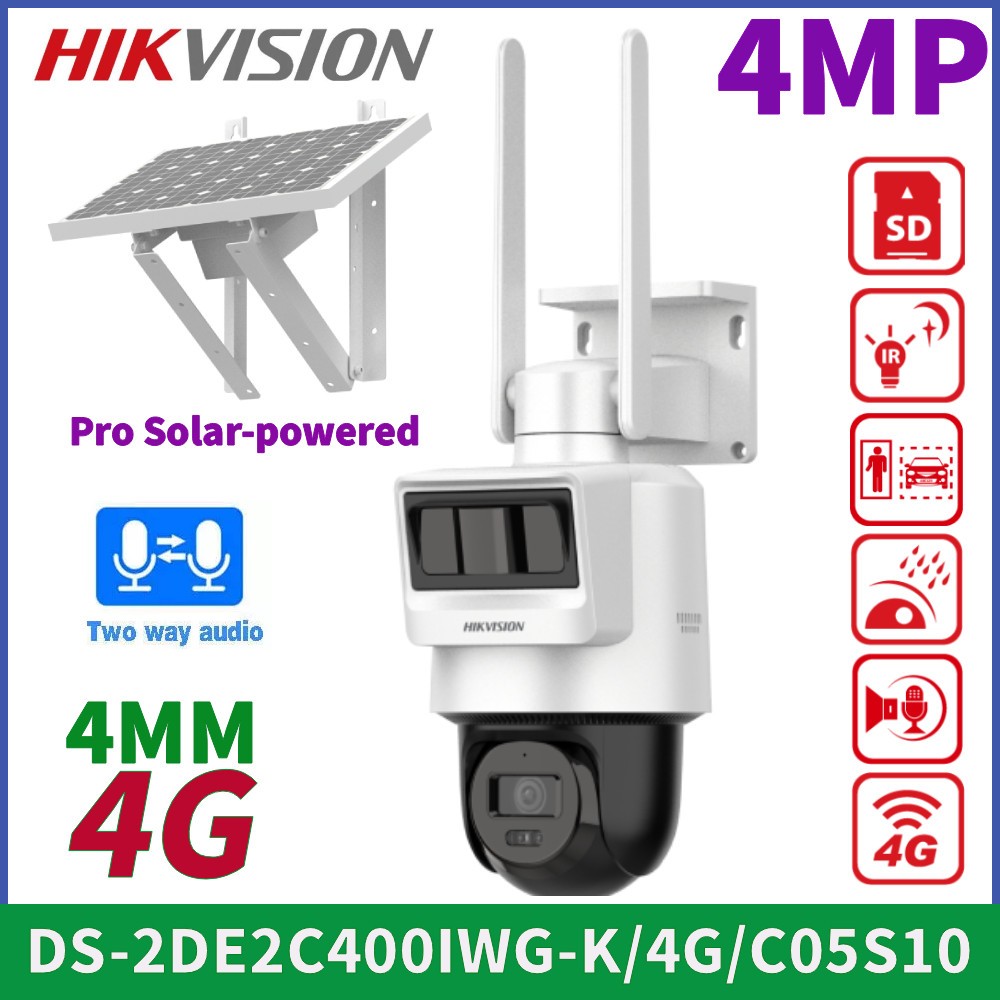 Galaxy Security Hikvision IP Camera DS-2DE2C400IWG-K/4G/C05S10 with outdoor dome design and 4G connectivity, shown in the image.
