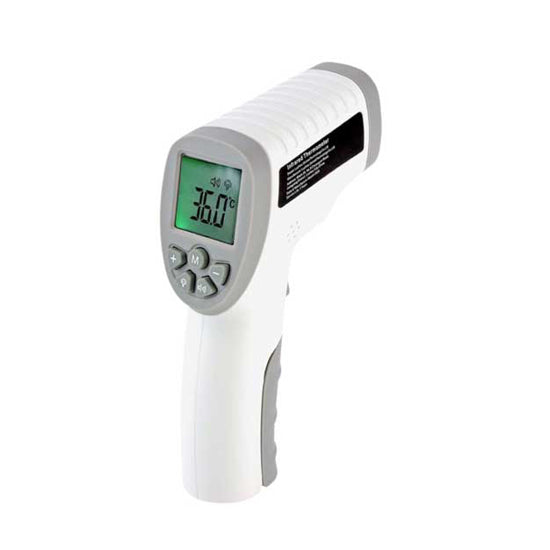 No-contact hygienic temperature measurement device from My Store, showing a person using the infrared thermometer.