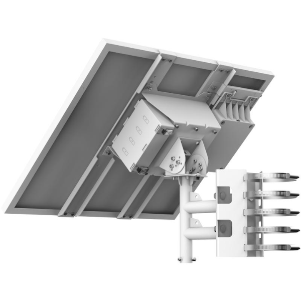 Hikvision IP camera DS-2XS6K01-C36S80 by Galaxy Security, mounted outdoors with solar panel for surveillance.