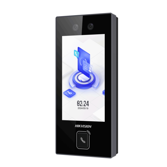 Hikvision DS-K1T344MBWX-E1 access control device with fingerprint scanner and keypad for secure building entry.