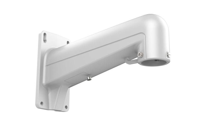 Hikvision WMP-L mounting bracket for security cameras, shown attached to a wall with the bracket and camera hardware visible.