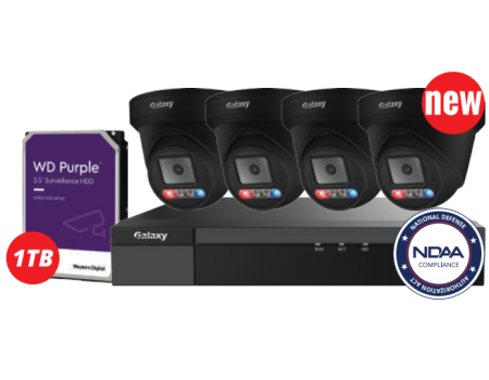 NDAA 4CH Galaxy Color-V 4K Active Deterrence AI Full Color PoE IP Kit
