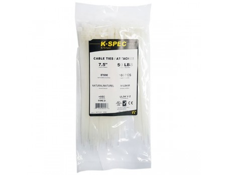 K-SPEC Cable Tie - 7.5 inch 50 lbs Natural 100pcs
