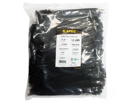 K-SPEC Attache de câble - 7,5 pouces, 50 lb, noir, 1000 pièces
